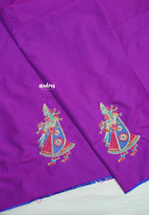 Dual shade Magenta - Mayuri - 1 mtr Silk Cotton Embroidered Blouse Piece – Rajasthani Woman Motif